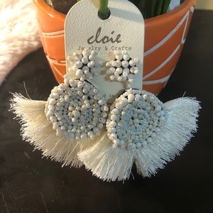 White beaded tassel earrings